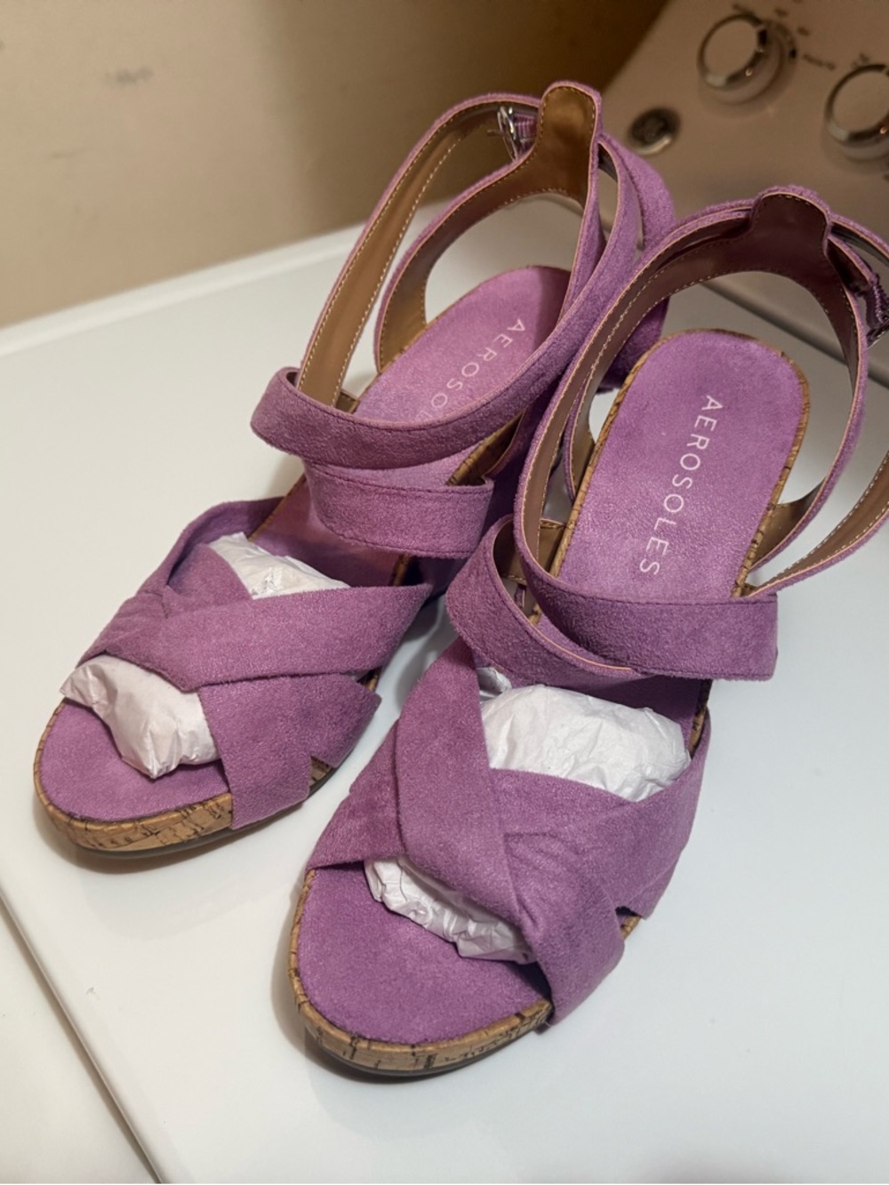 Aerosoles Womens Lavender Suede Crisscross Wedge Sandals Size 7.5